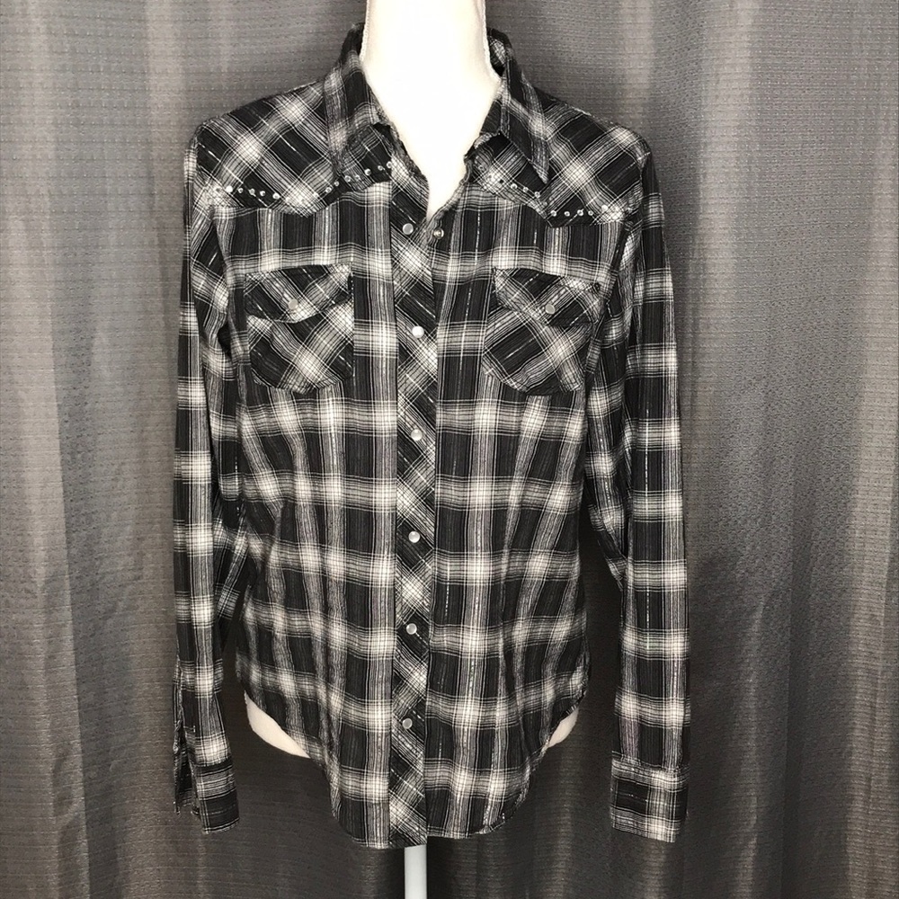 CUMBERLAND OUTFITTERS LARGE BLACK GRAY PLAID